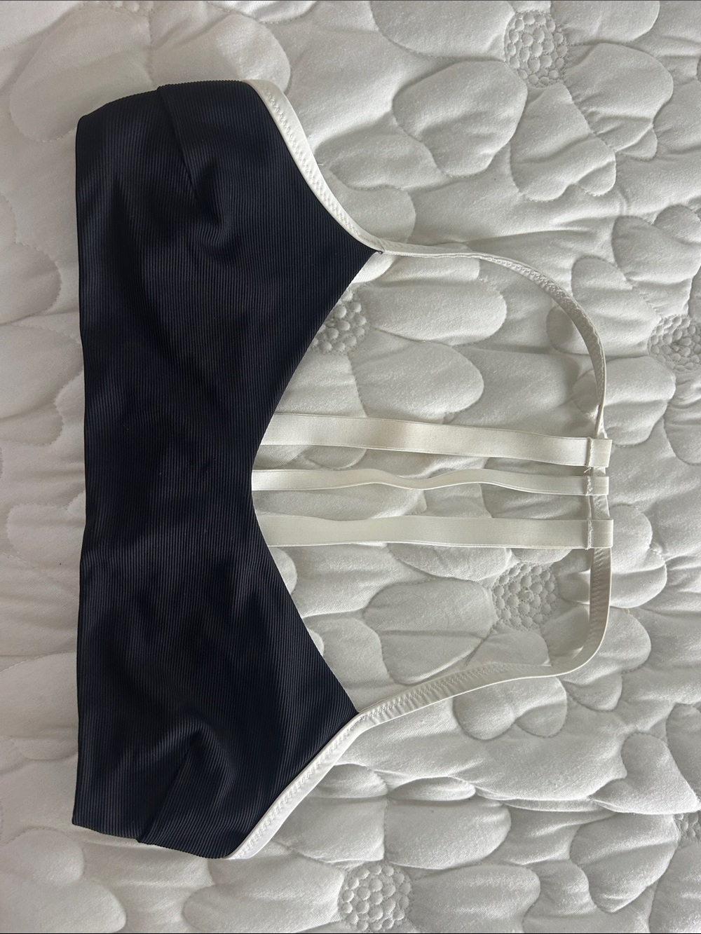 Women's Black and White Strappy Bandeau Bathing Suit